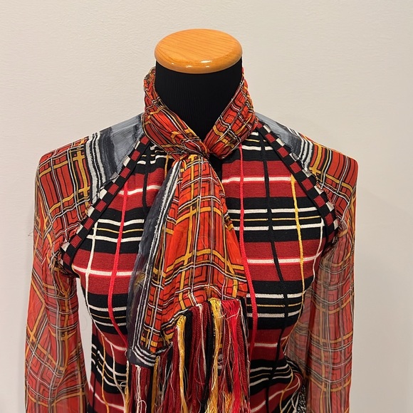 Jean Paul Gaultier Chiffon Sleeve Tartan Plaid Sweater - Picture 6 of 13